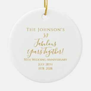 50th Golden Wedding Anniversary Minimal Ceramic Tree Decoration