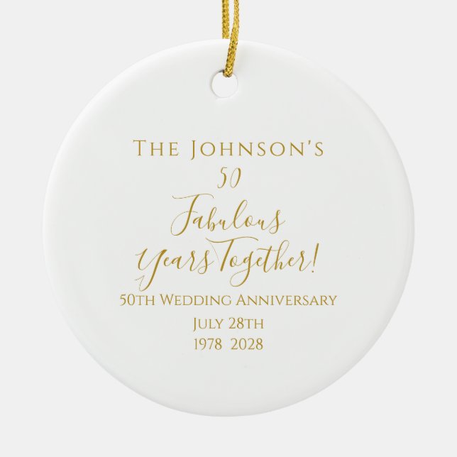 50th Golden Wedding Anniversary Minimal Ceramic Tree Decoration (Front)