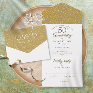 50th Golden Wedding Anniversary Monogram All In One Invitation