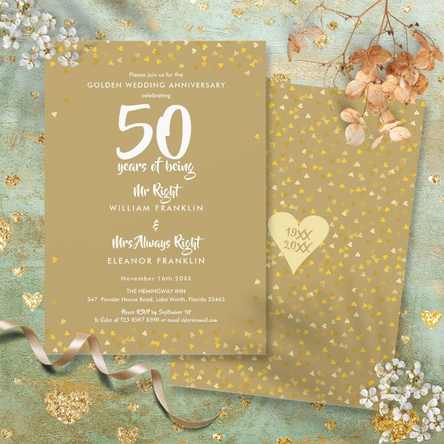 50th Golden Wedding Anniversary Mr Mrs Right Fun Invitation (50th Golden Wedding Anniversary Mr Mrs Right Fun Invitation)
