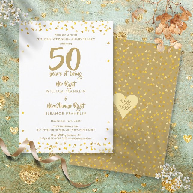 50th Golden Wedding Anniversary Mr Mrs Right Fun Invitation (50th Golden Wedding Anniversary Mr Mrs Right Fun Invitation)