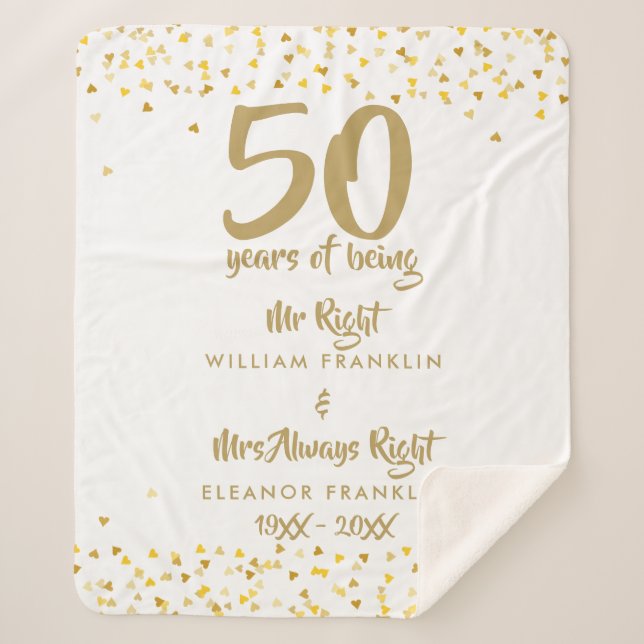 50th Golden Wedding Anniversary Mr Mrs Right Fun Sherpa Blanket (Front)