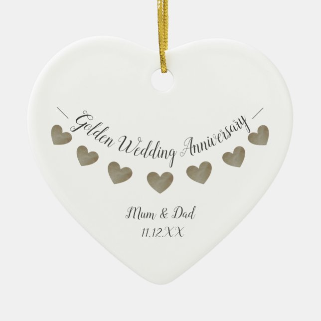 50th Golden Wedding anniversary mum and dad  Ceramic Tree Decoration (Front)