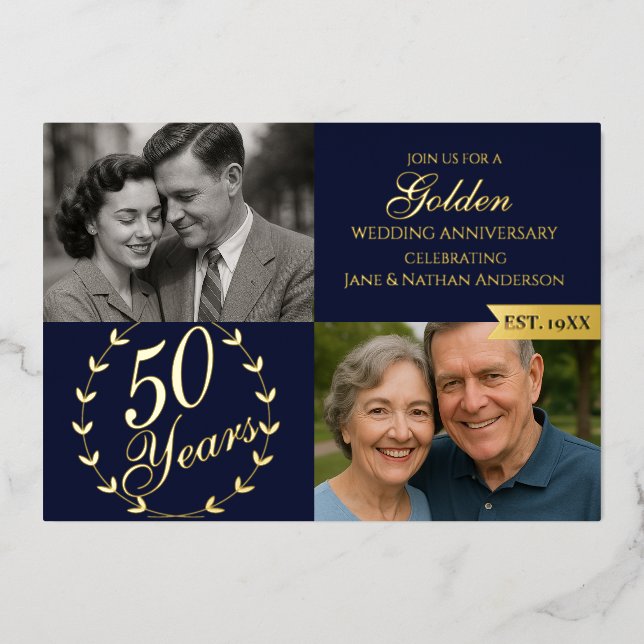 50th Golden Wedding Anniversary Navy Photo (Front)