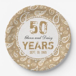50th Golden Wedding Anniversary Paisley Pattern Paper Plate