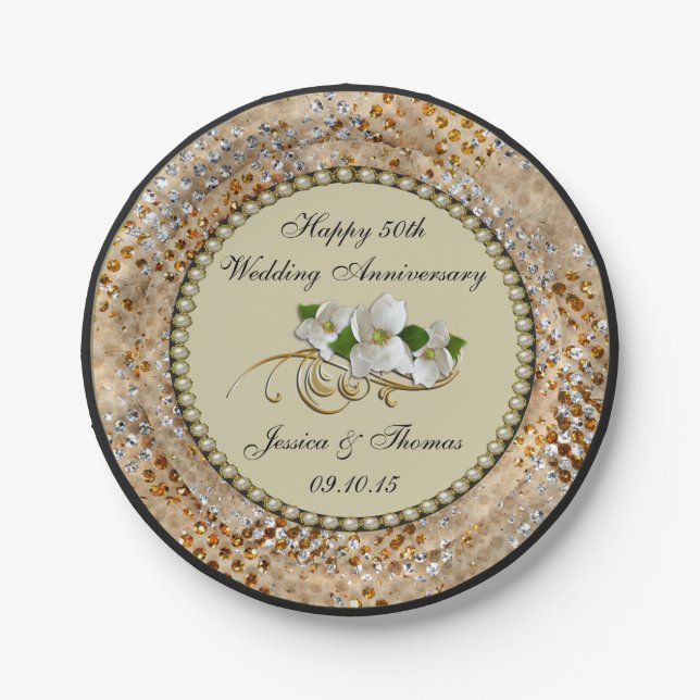 50th Golden Wedding Anniversary Paper Plate (Front)