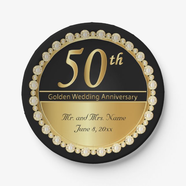 50th Golden Wedding Anniversary Paper Plate (Front)