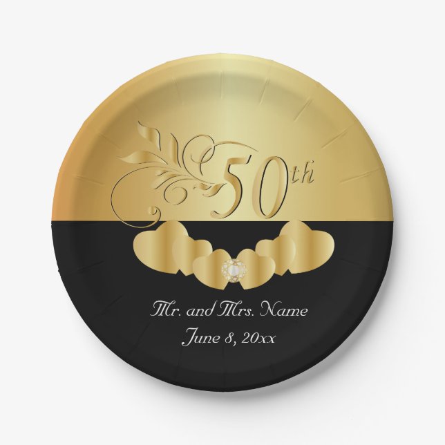 50th Golden Wedding Anniversary Paper Plate (Front)