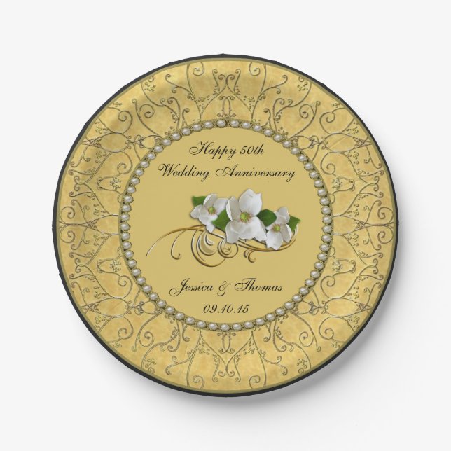 50th Golden Wedding Anniversary Paper Plate (Front)