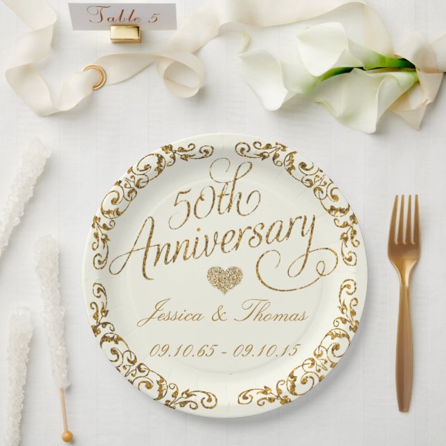 50th Golden Wedding Anniversary Paper Plate (Wedding)