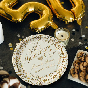 50th Golden Wedding Anniversary Paper Plate