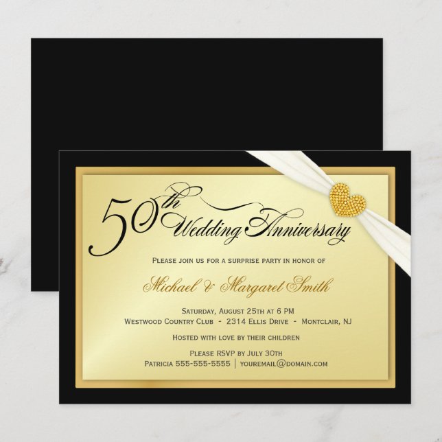 50th Golden Wedding Anniversary Party Invitations (Front/Back)