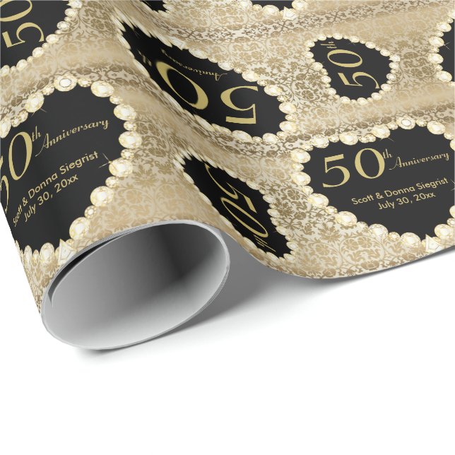 50th Golden Wedding Anniversary Pattern | DIY Text Wrapping Paper (Roll Corner)