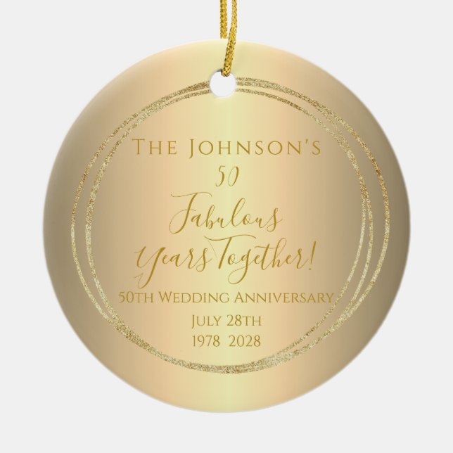 50th Golden Wedding Anniversary Personalised Ceramic Tree Decoration (Front)