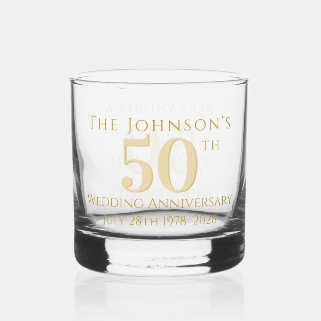 50th Golden Wedding Anniversary Personalised Whiskey Glass (Front)