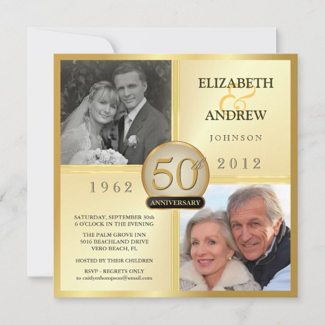 50th Golden Wedding Anniversary Photo Invitations (Front)