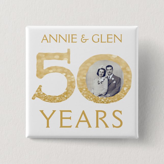 50th Golden Wedding Anniversary Photo Keepsake 15 Cm Square Badge (Front)