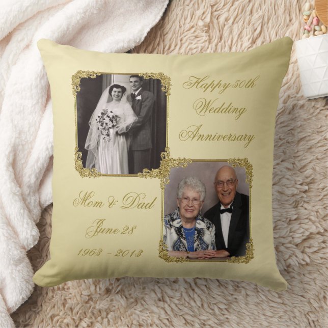 50th Golden Wedding Anniversary Photo Throw Pillow (Blanket)