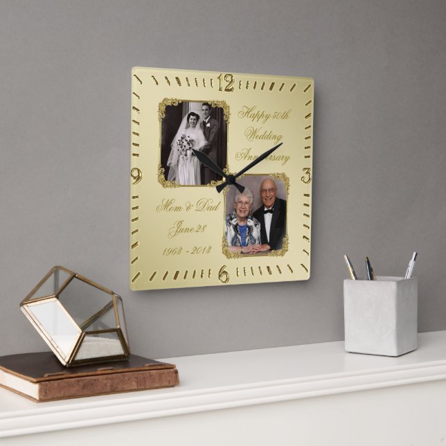 50th Golden Wedding Anniversary Photo Wall Clock (Office)