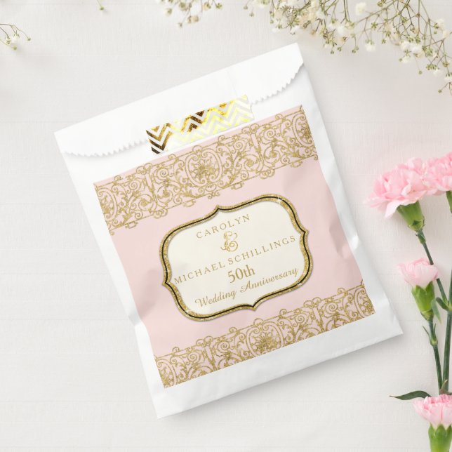 50th Golden Wedding Anniversary Pink Celebration Favour Bags (Sealed)