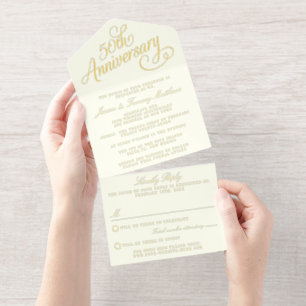 50th Golden Wedding Anniversary Real Foil Pressed All In One Invitation