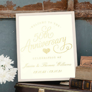 50th Golden Wedding Anniversary Real Foil Prints