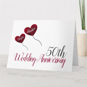 50th Golden Wedding Anniversary red balloon large Card