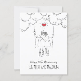 50th Golden Wedding Anniversary Red Heart Swing Postcard