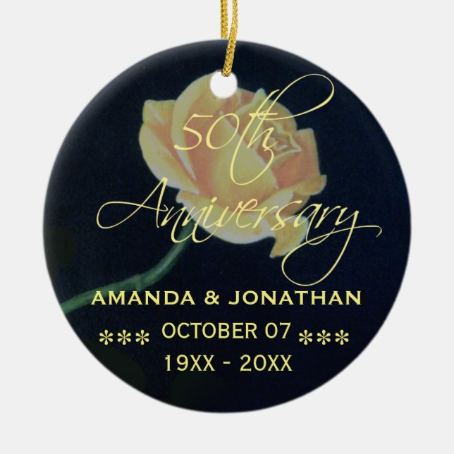 50th Golden Wedding Anniversary Rose Ceramic Tree Decoration (Front)