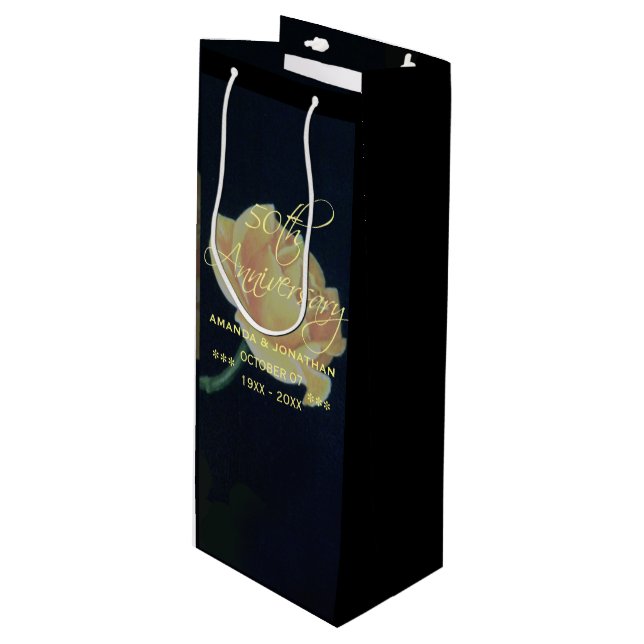 50th Golden Wedding Anniversary Rose Wine Gift Bag (Front Angled)