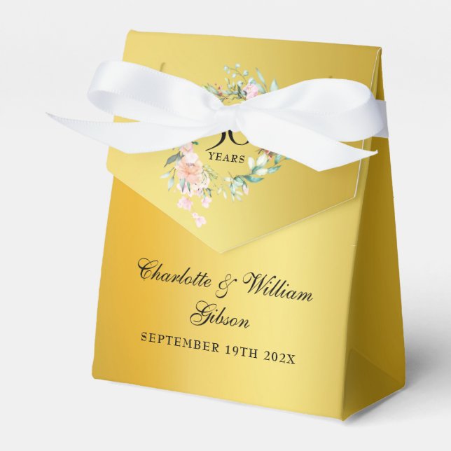 50th Golden Wedding Anniversary Roses Floral Gold Favour Box (Front Side)