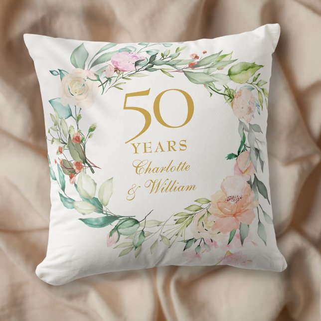 50th Golden Wedding Anniversary Roses Garland  Cushion (Creator Uploaded)