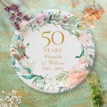 50th Golden Wedding Anniversary Roses Garland  Paper Plate<br><div class="desc">Featuring a delicate watercolour floral garland,  these chic botanical 50th wedding anniversary paper plates can be personalised with your special golden anniversary information in elegant gold text. Designed by Thisisnotme©</div>