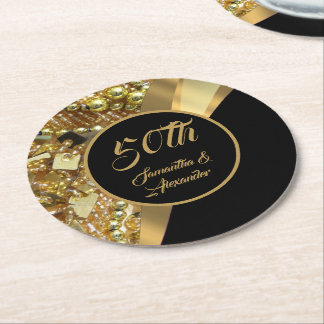 50th golden wedding anniversary round paper coaste coaster