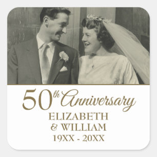 50th Golden Wedding Anniversary Simple Photo Square Sticker