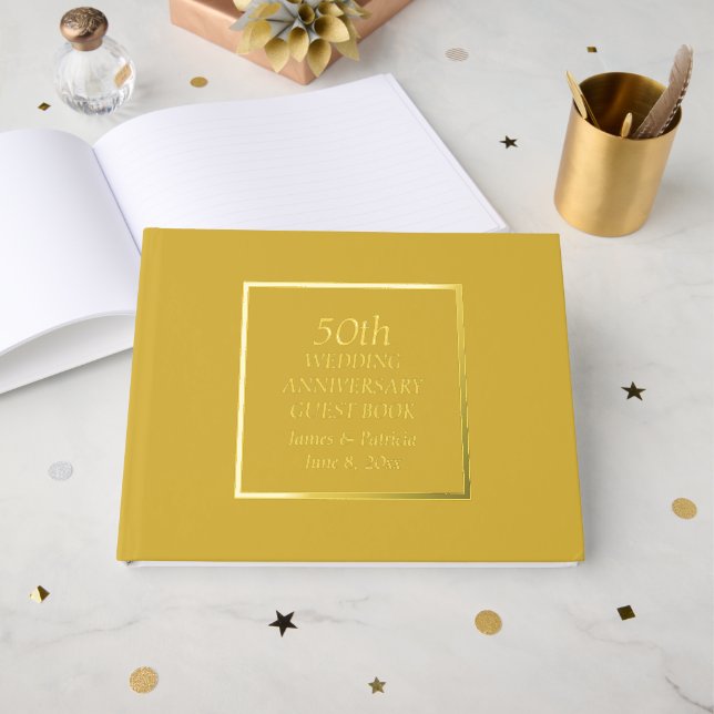 50th Golden Wedding Anniversary Simple Stylised Guest Book (Front Open)