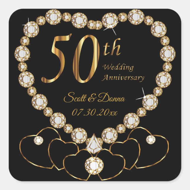 50th Golden Wedding Anniversary Square Sticker (Front)