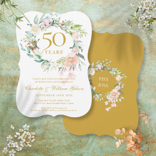 50th Golden Wedding Anniversary Watercolor Floral Invitation