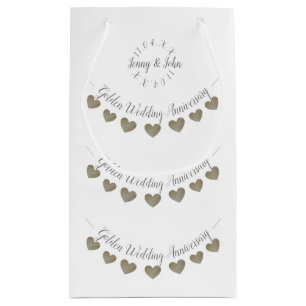 50th Golden Wedding Anniversary white Small Gift Bag