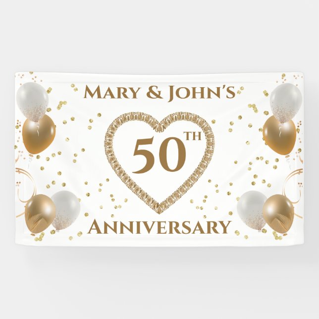 50th Golden Wedding Anniversary, With Names,  Banner (Horizontal)