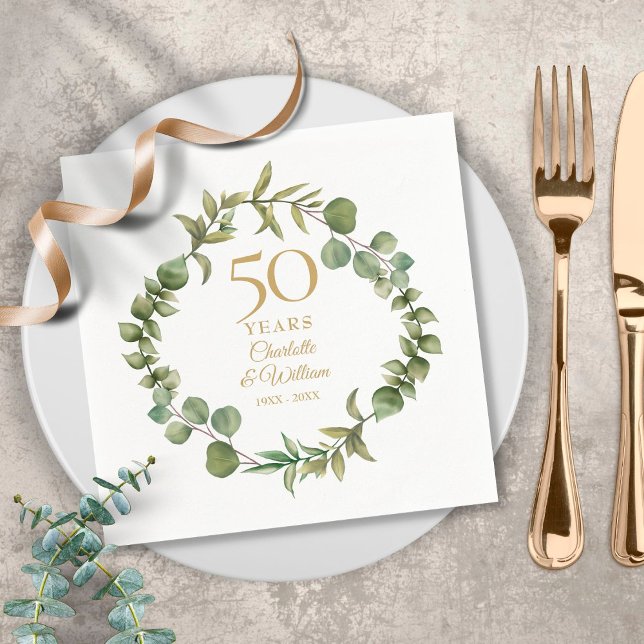 50th Golden Wedding Anniversary Woodland Greenery Napkin (Creator Uploaded)