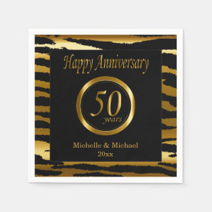 50th Golden Wedding Anniversary   Zebra Stripes Napkin