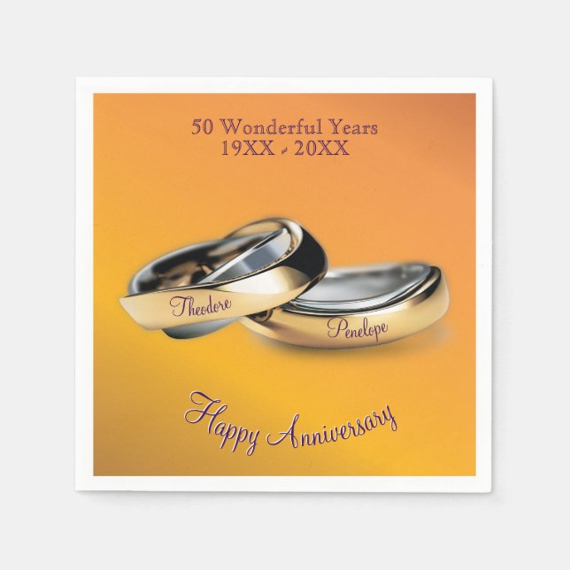 50th ✨💛 Golden Wedding Rings Anniversary Napkin (Front)