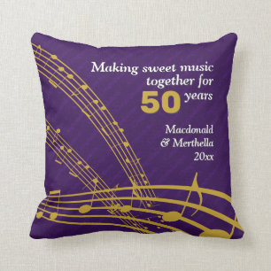 50th GOLDEN Wedding   Sweet    MUSIC NOTES Cushion