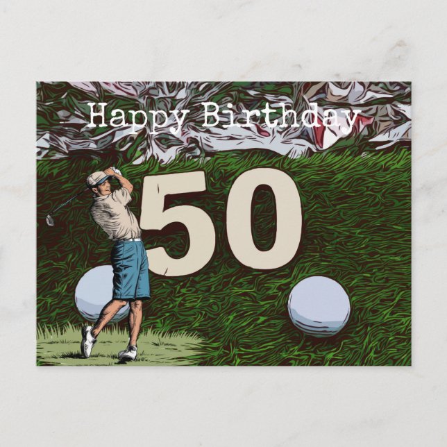 50th Golf birthday card with golf ball (Front)