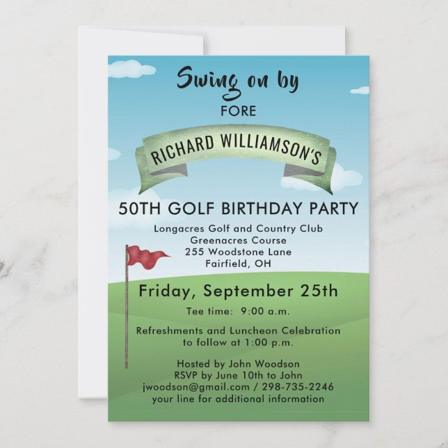50TH GOLF BIRTHDAY PARTY WITH TEE TIME  INVITATION (Front)