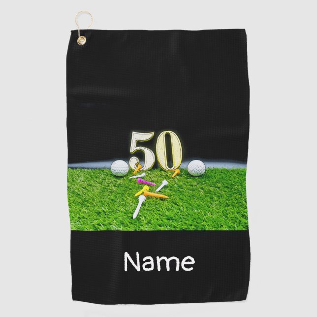 50th Golf birthday to golfer with balls and tees Golf Towel (Front)