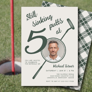 50th Golf Theme Birthday Adult Putter Photo Green Invitation