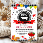 50th Grillin And Chillin Birthday  Invitation<br><div class="desc">Invitation for a 50th birthday barbecue party,  featuring a black and white emblem with a cow,  birthday banner,  and BBQ food and grill.</div>