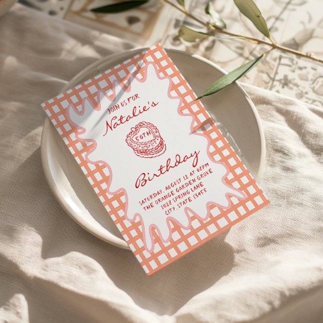 50th Hand Drawn 70s Quirky Wavy Frame Birthday Invitation (Creator Uploaded)